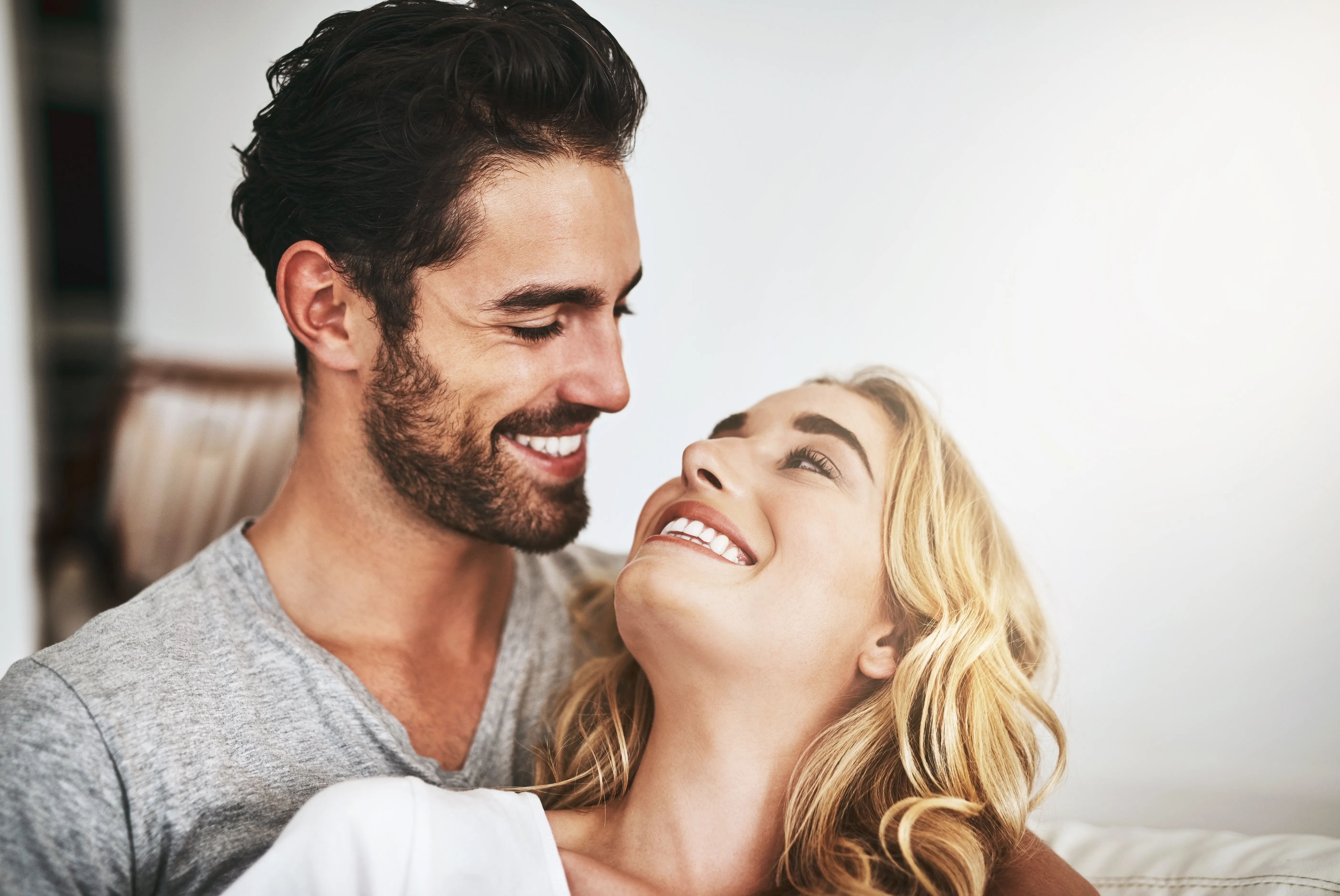A smiling couple close together